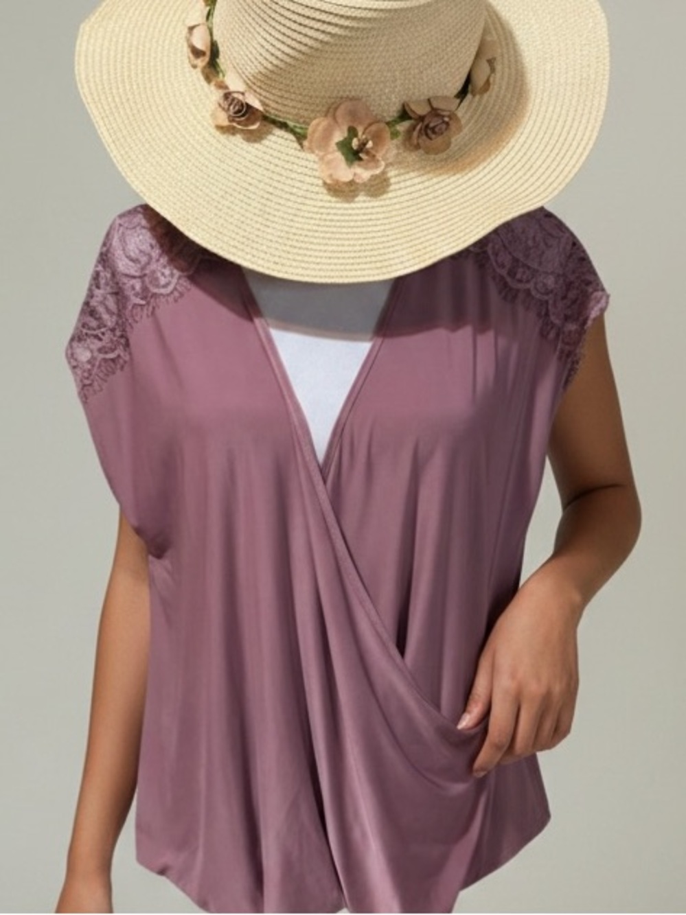 NEW•2X•Slinky Lace Detail Mauve/Light Purple
